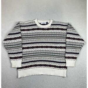 Vintage Bill Blass Sweater Mens XL Fair Isle Cotton Knit Crewneck Made USA 90s